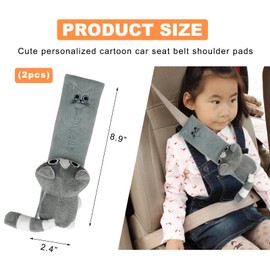 Wevdn 2 PCS Cute Car Seat Belt Pads, Soft Comfortable Cartoon Seat Belt Strap Cover Cushion Pad, Universal Shoulder Strap Pad for Seatbelt and Bag Backpack Strap, Car Accessories (Gray Cat)