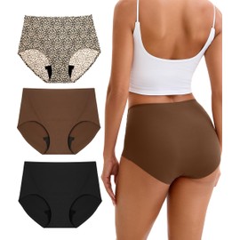 YESWEL Seamless Leopard-Print Incontinence Underwear For Women, Washable Reusable Leakproof Panties, 50ml Absorbency, 3 Pack (Multicolor01, Large)