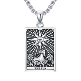 Flpruy Tarot Card Necklace 925 Sterling Silver Skull Necklace The Devil Death Sun Lover Tarot Jewelry Gifts for Men Women Unisex, Sterling Silver, No Gemstone