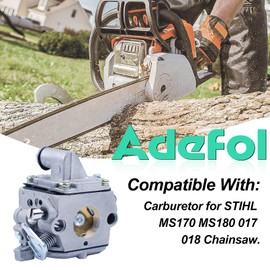 MS180 Carburetor for Stihl MS170 MS180 017 018 Chainsaw, Adefol Spark Plug + Fuel Line Filter + Oil Line + Oil Filter +Air Filter + Ignition Coil Replaces C1Q-S57 C1Q-S57A C1Q-S57B 1130 120 0603