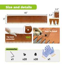 Corten Steel Garden Metal Landscape Edging 40 inch with Top Bending Protection Pre-Rusted Corten Steel Garden Edging 8 Inch Depth 180 Degree Bend 6 Pack for Lawn Yard (8 inch-180 Degree Bend, Rusted)