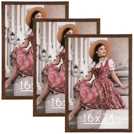 Dark Brown 16x24 Frame Set of 3 - Rustic Woodgrain 16 x 24 Poster Frame with Plexiglass for Wall Gallery Display, 16x24 Picture Frame for Puzzles, Artwork, Photos and Posters - Ideal Christmas Day