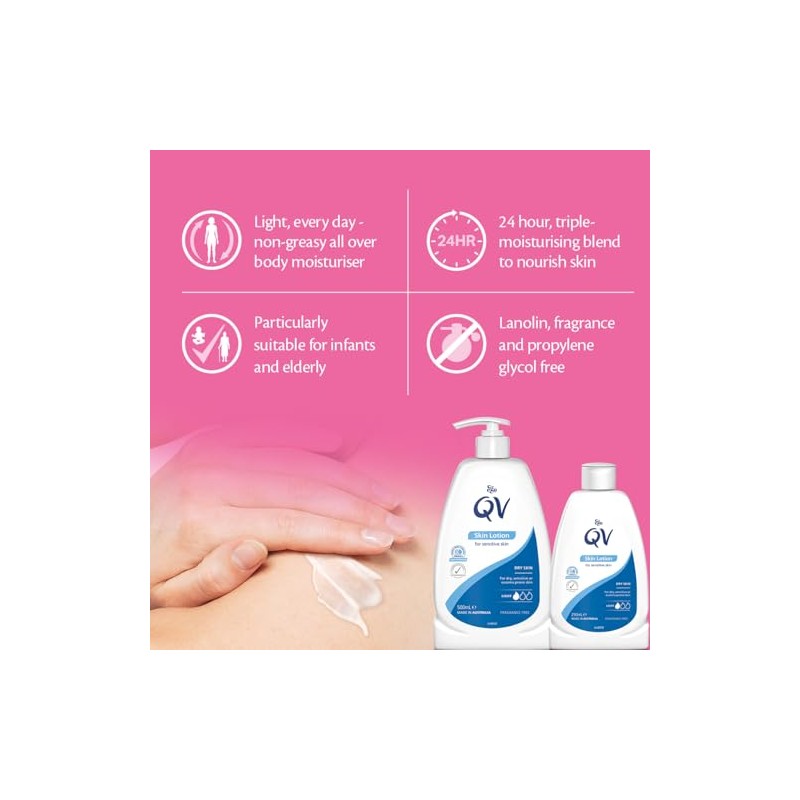 QV Skin Lotion 250ml, 24 Hour Moisturisation Light Body Lotion,