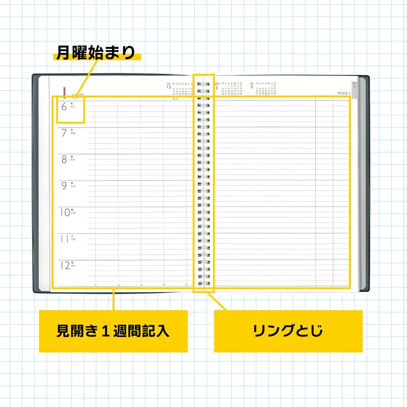 Hakubunkan 2025 B5 Weekly Desk Planner, Monday, Black, No.247 (Begins