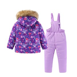 Hiheart Little Girls 2 Piece Snowsuit Warm Hooded Ski Jacket and Pants Set 4T Purple Flower