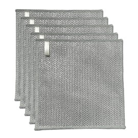 YinQin Three Layer Wire Dishwashing Cloths, 20 x 20 cm Hanging Design Non-Scratch Stainless Steel Mesh Cleaning Rags, Multipurpose 3-Layer Metallic Wire Dish Cloth Rag Towel, 5-Pack