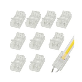 Biantie La 2-Pin 8mm COB Strip to Wire Connector Unwired Clips Solderless Adapter Terminal Extension Connection for High Density LED Strips Lights 12V 24V (Pack of 10)
