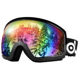 Odoland Ski Goggles - OTG Ski/Snowboard Goggles for Men, Women, Youth - Anti-Fog Double Lens, 100% UV Protection - VLT 7.5% Black