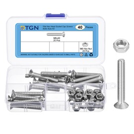 DTGN 40Pcs M6-1.0 x 40mm Flat Head Hex Socket Cap Screws Bolts Nuts Kit, 304 Stainless Steel Round Flat Metric Machine Screws, Full Thread