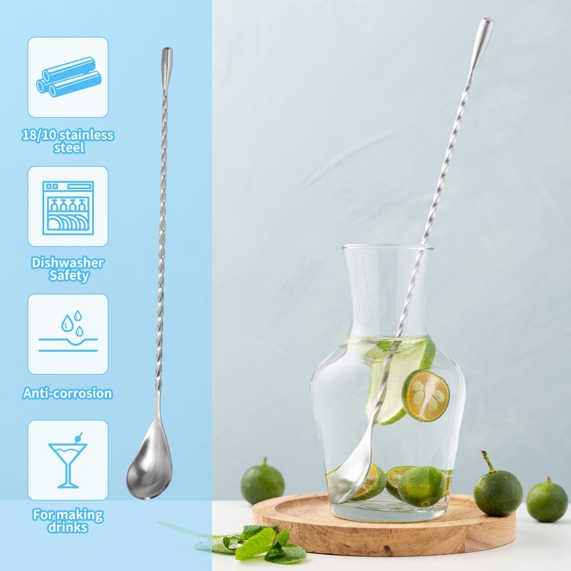 2 Pcs 12 Inch Bar Mixing Spoon Cocktail Spoon Stainless