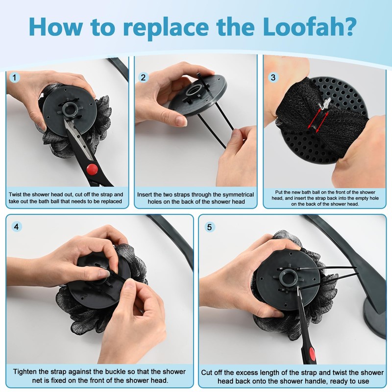 Loofah with Handle, 20.5'' Replaceable Shower Loofah to Improve Skin
