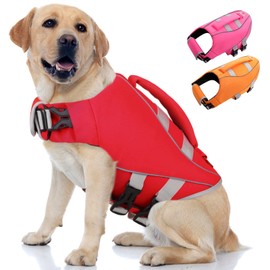 Queenmore Super Buoyancy Life Vest for Small, Medium, Large Dogs, Adjustable and Reflective Dog Life Jacket with Strong Rescue Handle, Red XS