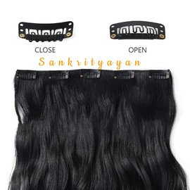 Sankrityayan Hair Extensions 18-22 Inch Long Curly Black Thick 5 BB Clip Extension with Double Weft Hairpieces for Women (1B Curly)