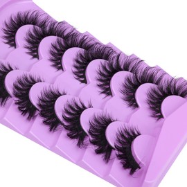 ALICE Lashes Dramatic Eyelashes Fox Eye Lashes Mink Fluffy False Lashes Cat Eye Long Wispy Fake Eyelashes Curl Volume Strip Lashes 7 Pairs Pack