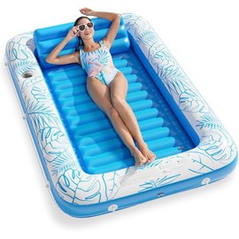 Pool Float Inflatable Tanning Pool Lounger Float, 71" x 48" Large Pool Floats Adult with Pillow & Drink Holder,Sunbathing Water Lounge Floaties Tub Raft for Lake, Backyard, Beach Pool Party