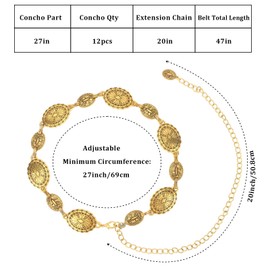 Uintoon Western Belts for Women Metal Concho Gold Waist Belt for Women Fashion Cowgirl Chain Women Belts for Jeans Dress Y2k Belt Body Chain