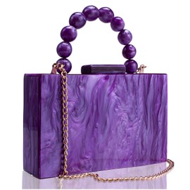 Acrylic Purses Evening Clutch Bag Marbling Handbags for Women Cross Body Bag with Pearl Chain Formal Wedding Prom Party, Purple