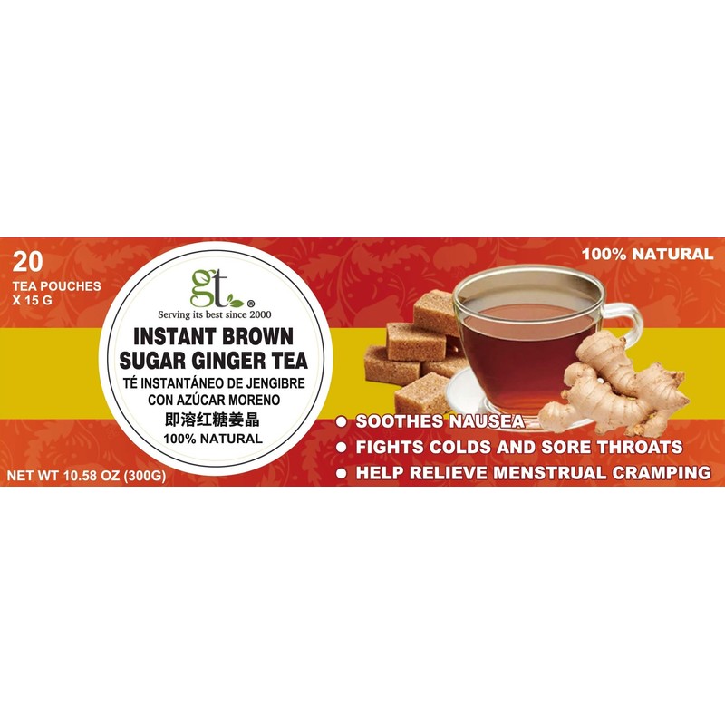 GT Instant Brown Sugar Ginger Tea, 10.58 Ounce Box (20