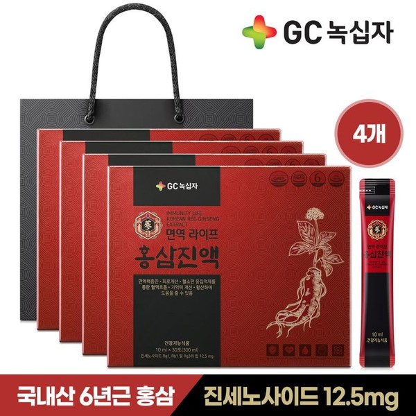 GC Green Cross Immune Life Red Ginseng Extract 30 sachets x 4 (4 months supply) + shopping bag, single option / GC녹십자  면역 라이프 홍삼진액 30포x4개(4개월분)+쇼핑백, 단일옵션