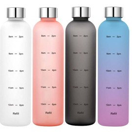 Motivational Water Bottle, Reusable, 32oz Leakproof Free Bottle with Markings for Sports & Fitness and Daily Activities (Rainbow)