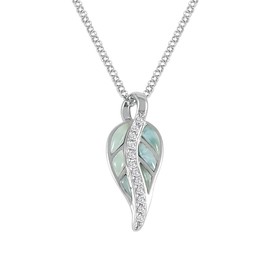 Kiara Jewellery 925 Sterling Silver Elegant Leaf Pendant Necklace - With Natural Larimar and CZ on 18" Sterling Silver Chain Rhodium Plated, Sterling Silver, Larimar