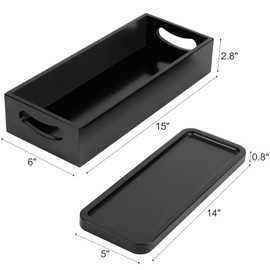 LotFancy Bathroom Decor Box and Vanity Tray, Set of 2, Wooden Toilet Tank Basket Topper, Bathroom Tray for Counter, Black Farmhouse Bathroom Decor