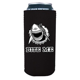 Bite Me Shark 16 oz. Can Coolie (Black, 1)