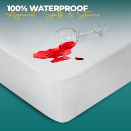 Utopia Bedding Waterproof Mattress Protector, 135 x 190 cm, for Mattresses up to 30 cm High, Lightweight and Soft Jersey Mattress Cover with Stretchable Sides - White