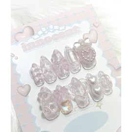 Pink Salt Bear Handmade Nail Tips - Short Oval / 핑크솔트베어 수제네일팁 - 숏오벌