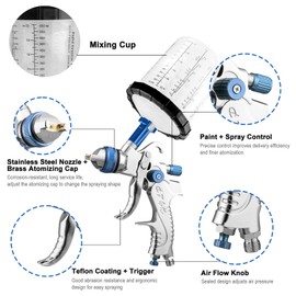 HVLP Spray Gun with 10Pcs 650ML Disposable Paint Cups, 4 Nozzles 1.4/1.7/2.0/2.5mm, Automotive Paint Gun Gravity Feed Air Paint Gun for Car,House Painting (Blue)