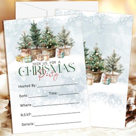 TIOFUNO Christmas Party Invitations, 25 Cards with Envelopes, Double-Sided Christmas Tree & Gifts Themed Party Activities Decoration Supplies -A04