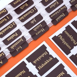 XKDOUS Leather Bible Tabs, Gold Foil Bible Tabs for Women Men, Bible Study Supplies, 66 Bible Tabs for Old and New Testament, Additional 9 Tabs (Brown)