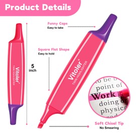 Vitoler 6 Pcs Highlighters Aesthetic Bible Highlighters,12 Assorted Colors Pastel Highlighter, 2 in 1 Dual Tip Bible Highlighter No Bleed,Chisel Tip Marker Pens for Office Supplies