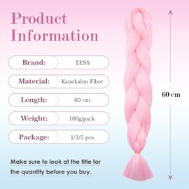Tess Jumbo Braids, Hair Extensions, 60 cm, Kanekalon Synthetic Hair for Braiding, Box Braids, 100 g/Bundle, Pack of 3, Pink