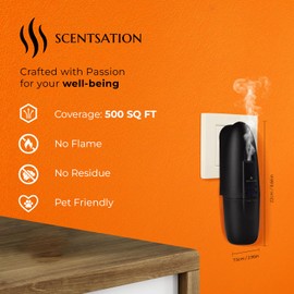 SCENTSATION Plug-in Essential Oil Diffuser - Silent & Waterless Aromatherapy - Cold Air Diffusion, Wide Area Coverage up to 500 SqFt - Ideal for Home, Office, Spa (Plug-in Diffuser - Black)