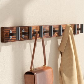 Orapoke 32.3" Coat Rack Wall Mount, Pine Soild Wood Coat Hanger with 8 Black Metal Heavy Duty T Shaped Hooks, Rustic Large Coat Hooks Wall Mounted for Entryway, Living Room, Bathroom