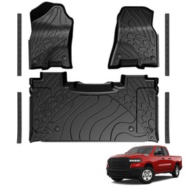 LUMWAY Floor Mats for 2019-2024 Dodge Ram 1500 New Body Crew Cab with Under-seat Storage (NOT Classic Models), TPE All Weather Durable Floor Liners Door Sill Guards for Dodge Ram 1500