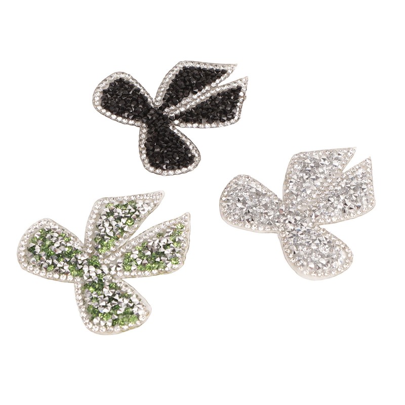 18pcs Bow Knot Rhinestones Patches Silver Black Green Exquisite Iron