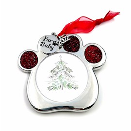 Fur Baby's 2022 Christmas Tree Ornament, New Doggie Keepsake, Dog Mother Photo Holiday Decoration, 1st Present Gift for New Pet Owner Mom boyfriend Girlfriend Red Silver Frame, Home Decor for Animal Lover, Fur Babies, Cat Rabbit Ferret Hedgehog Chinchill