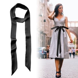 Black Ribbon Belt Elegant Satin Ribbon Belt for Women Silk Long Scarf Thin Sash Versatile Slender for Wedding Prom Bridesmaid Evening Wear Ceremonial Dress Ladies Skinny Neck Tie Waist-Belt