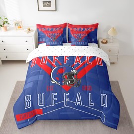 Feelyou Football 7 Pieces Comforter Sets Queen Size Buffalo Bedding Set for All Season Gifts for Football Fans Football City Bed in a Bag with Comforter, Sheets, Pillowcases & Cushion Cover