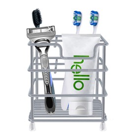 Toothbrush Holder Stainless Steel Rustproof Bathroom Electric Toothbrush Holder Toothpaste Storage Organizer Stand for Vanity Countertops