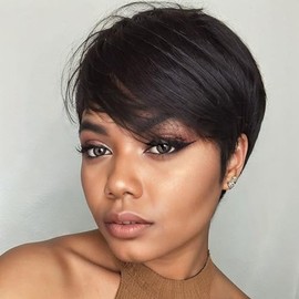 Mofyue Pixie Cut Wig Human Hair Short Pixie Cut Wigs for Black Women Human Hair Glueless Pixie Wig (Natural Black 149# LP-V20)