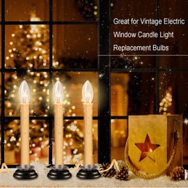 Jasneniebo 25PK Christmas Window Candle Light Bulbs C26 Incandescent Torpedo Candelabra Bulbs 7 Watt Clear, E12 Base Bulbs for Chandelier Night Light Electric Window Candle
