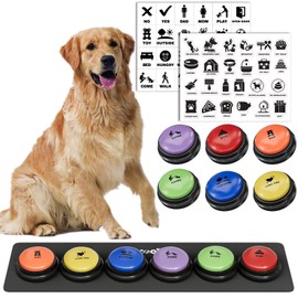 6 Piece Dog Talk Buttons, Dog Buttons for Communication with Non-Slip Mat, 30s Recordable Voice Commands To Train Pet, Dog Talking Buttons Starter Set with 48 Scene Stickers Suitable for Easy Training