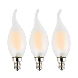 OPALRAY C35 6 Watts Dimmable LED Filament Bulb, E12 Small Base Candelabra Lamp, 2700K Warm White Light, Frosted Glass Shell, Flame Tip, 3 Pack
