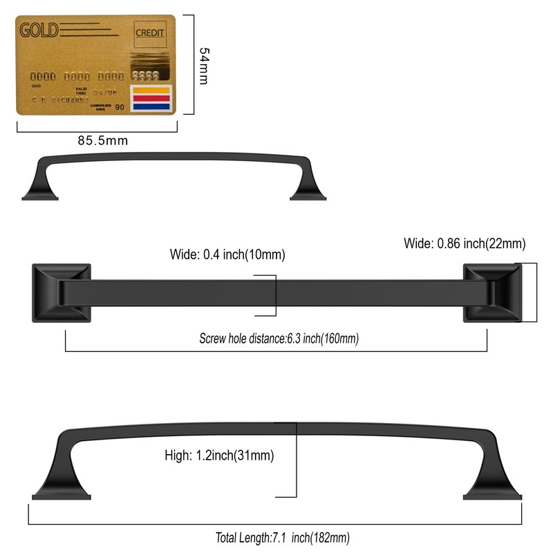 Amerdeco 10 Pack Matte Black Cabinet Pulls 6-1/4 Inch(160mm) Hole
