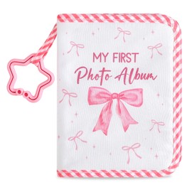 Baby's My First Family Album Soft Photo Cloth Book Pink Bow My First Book of Photos Coquette Bow Baby Memory Album Gift Holds 4x6 Pictures for Babies Newborn Toddler & Kids Baby Shower