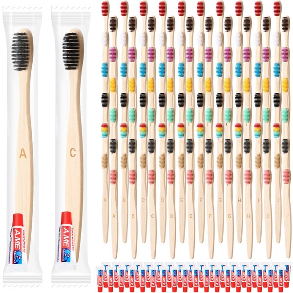 Sieral 120 Pcs 6.9 Inch Bamboo Toothbrush with Toothpaste Individually