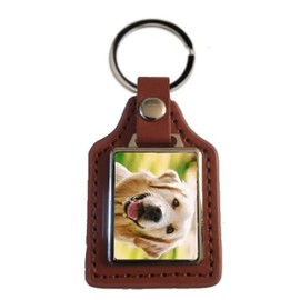 Golden Retriever Dog Brown Leather Square Key Fob And Gift Bag